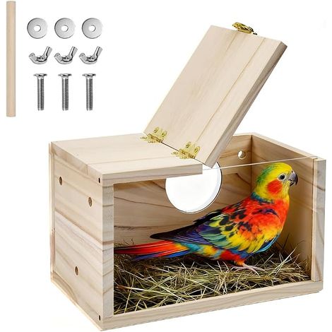 Nichoir pour Perruches, Nid en Bois pour Oiseaux, Nid Inseparable pour Cage, Nid Oiseau pour Cage avec Bâtonnet en Bois pour Oiseaux de Petite et Moyenne (1/5)
