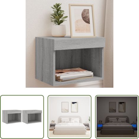 LED-Leuchten - Wand-Nachttische mit LED-Leuchten 2 Stk. Grau Sonoma (1/5)