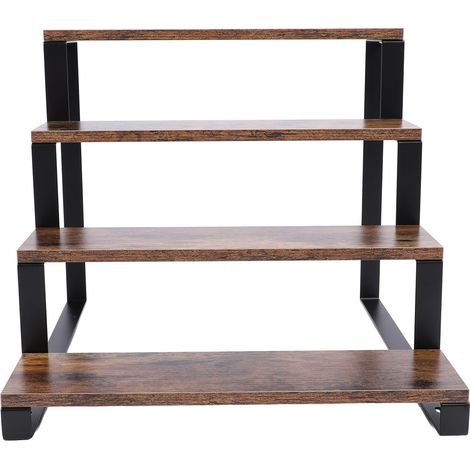 Étagère à 4 niveaux en bois, structure en métal rustique, présentoir à parfums, support de rangement pour figurines et objets de collection. (1/5)