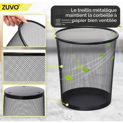 Corbeille À Papier - Acier Noir - Maille Aérée - 16 L - Ronde - Bureau Maison Cuisine Salle De Bain - 1 Unité (1/5)