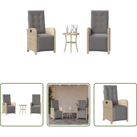 vidaXL Bistro-Set - 3-tlg. Bistro-Set mit Kissen Beigemischung Poly Rattan (1/5)