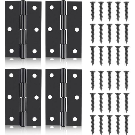 Lot de 4 charnières de porte de 6,3 cm en acier inoxydable - Pliables - Pour portes, armoires, armoires et caisses en bois - Avec vis de fixation (1/5)