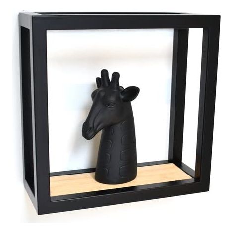 Étagère Murale en métal Noir ou Blanc avec Bois de Bambou Soto – Facile à accrocher – Étagère Murale décorative Noire – Petite étagère Murale (Noir, 18cm x 18cm x 12cm) (1/5)