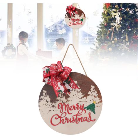 Weihnachtstürschmuck aus Holz, Weihnachtsdekoration, rundes Hängeschild mit Schleife, Partydekoration (1/5)