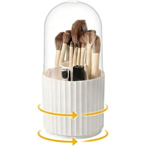 1 Organisateur Maquillage, Rotation 360 Degrés, Couvercle Transparent, Rangement Pinceaux, Pour Salle De Bain (1/5)