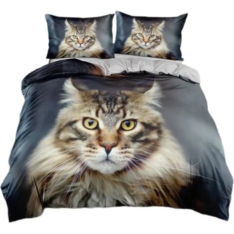 Housse de couette chat 220x240 cm, linge de lit en microfibre avec fermeture éclair, 2 taies d'oreiller (1/5)