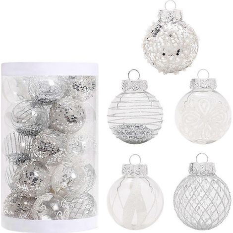 Boules de Noël incassables en PET, petites boules de Noël argentées pour sapin, décorations de fêtes et de Noël. (1/5)