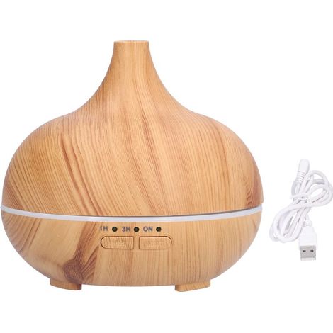 Diffuseur d'huiles essentielles USB imitation bois 150 ml avec brume fraîche et veilleuse intégrée, idéal pour la chambre ou le bureau. (1/5)