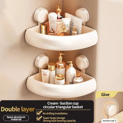 (Porte-gobelets à crème 2) Étagère de salle de bain adhésive à ventouses sans perçage, étagère de salle de bain, étagère suspendue en aluminium pour toilettes, organisateur de salle de bain à accroche (1/5)