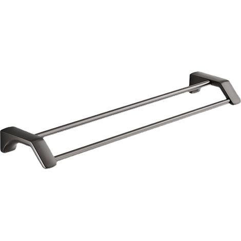 Porte-serviettes double pliable mural en acier inox, finition grise brossée, longueur 50 cm
