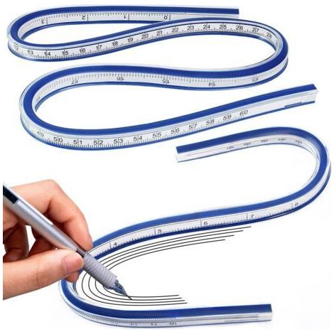 Set of 10 Flexible, Curved and Soft Rulers, Soft Plastic, 30cm and 60cm, for Painting, Carpentry, Architecture, Drawing and Clothing (Blue and White) (1/5)