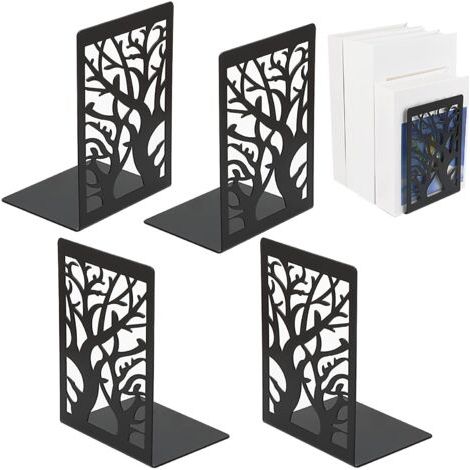 Set mit 2 Buchstützen (4 Stück) – Schwarzes Metall – Für Regale, Schreibtische, Schulen, Wohnungen, Bibliotheken – Buchhalter, 12 x 16 x 9,5 cm