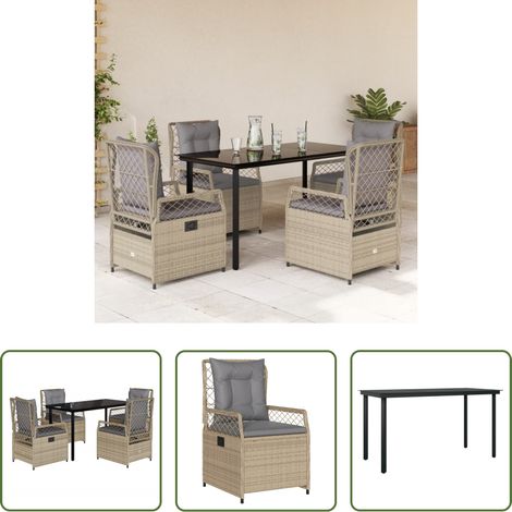 Gartenstuhl - 5-tlg. Garten-Essgruppe mit Kissen Beige Poly Rattan (1/5)