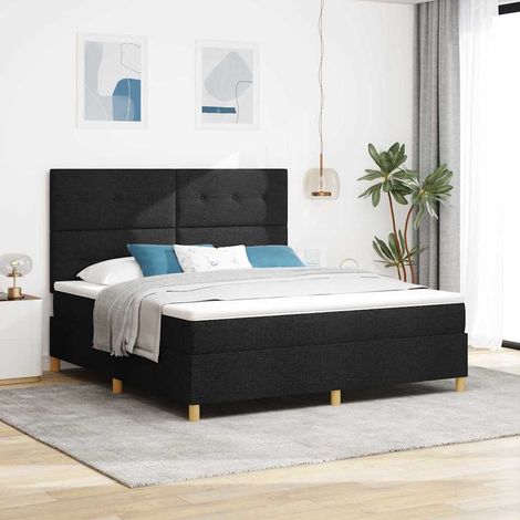 LED Boxspringbett mit Matratze Schwarz 180 x 200 cm Stoff