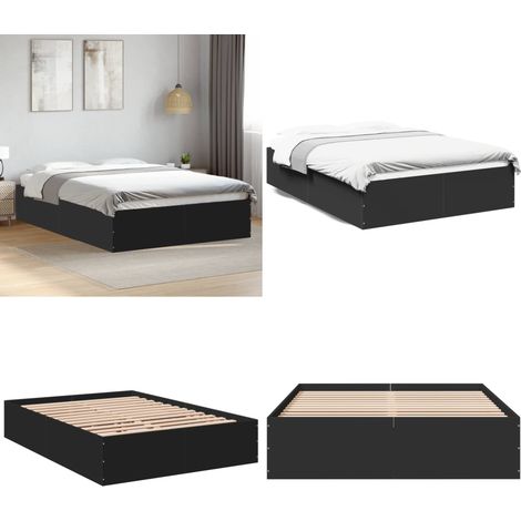 Bettgestell Schwarz 120x190 cm Holzwerkstoff - Bettes Gestell - Doppelbett - Holzrahmen - Schwarzes Bett - Modernes Bett - Home & Living (1/5)