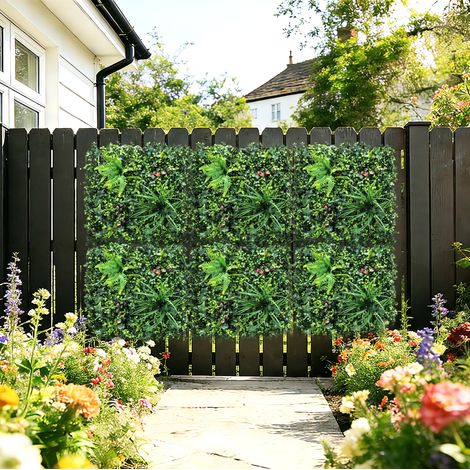 Set de 6 Setos Artificiales Ocultación Jardín 50x50 cm Tipo Milán Fácil Montaje Anti-UV para Terraza Balcón Verde (1/5)