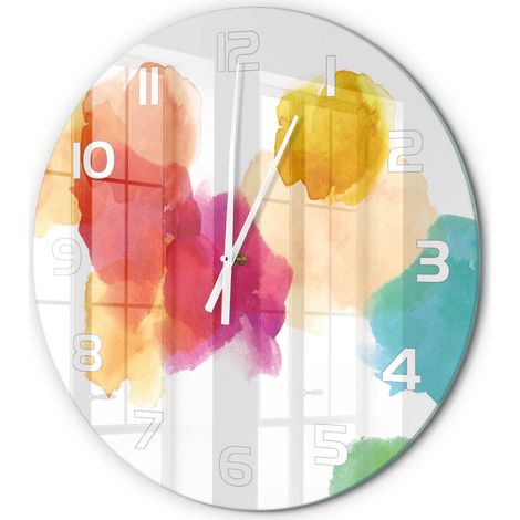 Horloge Murale Ronde Verre Silencieuse Moderne Décoration Salon Cuisine Taches colorées fi 60 cm (1/5)