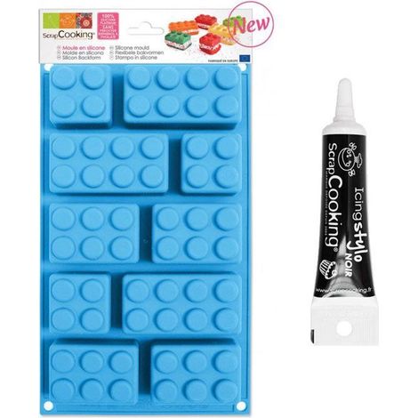 Moule silicone briques + Stylo de glaçage noir