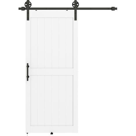 HOMCOM 183cm Sliding Barn Door Kit, Sliding Door with Track, White (1/5)