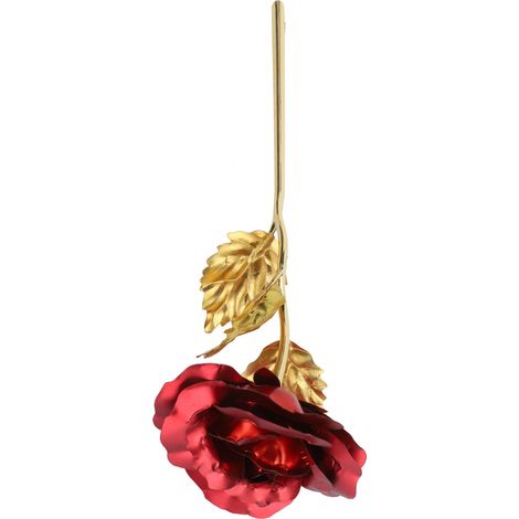 Rose en feuille d'or, cadeau lumineux pour la Saint-Valentin, symbole d'amour éternel, pour les petites amies, les épouses, décoration de mariage, rouge (1/5)