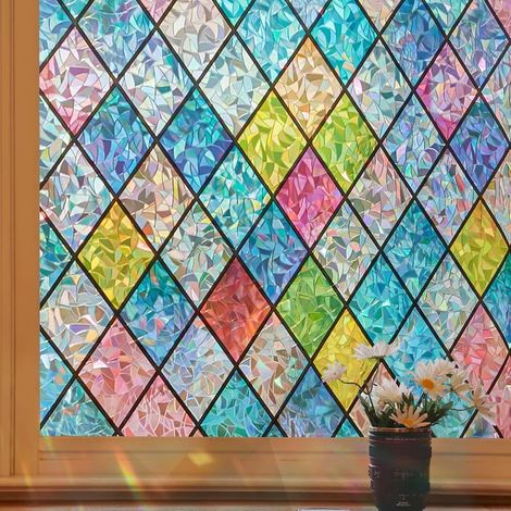Film pour fenêtre arc-en-ciel 3D compatible avec les films de protection de la vie privée - Créez des effets lumineux colorés et une décoration intérieure élégante (1/5)