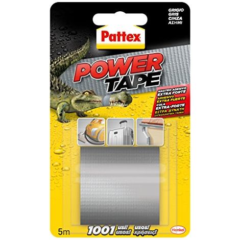 Pattex Power Tape, Nastro Telato Americano, Nastro Isolante Extra Forte per Carichi Pesanti, Per Tutti i Materiali, Impermeabile, Universale, Per Riparazioni, Fissaggio, Imballaggio, Grigio, 48mmx5m (1/4)