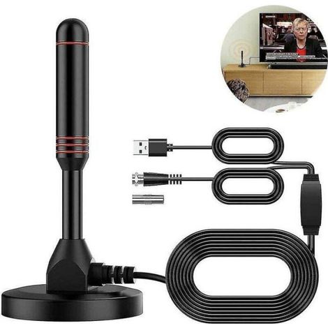 Antenne intérieure amplifiée - - HDTV - Noir - VHF 170-230 MHz - UHF 470-862 MHz - Gain 25 dBi - Portée 90-120 miles (1/4)
