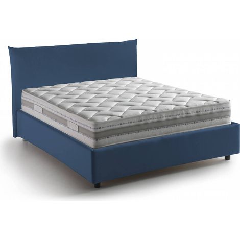 Dmora - Letto piazza e mezza Dbranc, Letto contenitore con rivestimento in tessuto, 100% Made in Italy, Apertura frontale, con materasso Cm 120x190 incluso, Blu