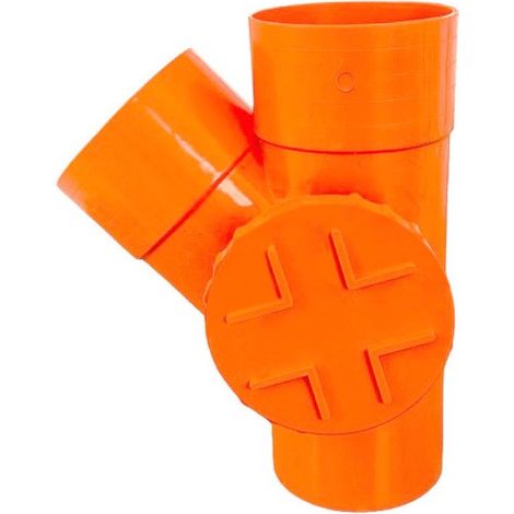 Derivazione 45° con tappo per ispezione in pvc : Diametro - 100 (con tappo Ø80), Modello - Sinistra