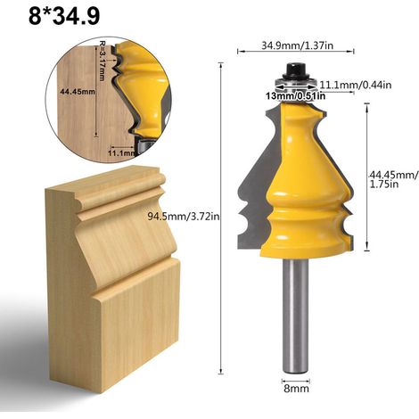 Lot de 5 fraises à router queue 8 mm pour rampe et moulure dessus porte meuble menuiserie (1/5)