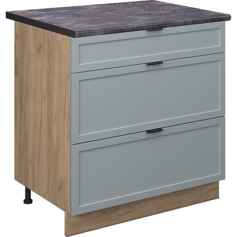 Meuble cuisine Fame-Line, Bleu clair-gris, 80 cm avec 3 tiroirs, PT Anthracite, Vicco (1/5)