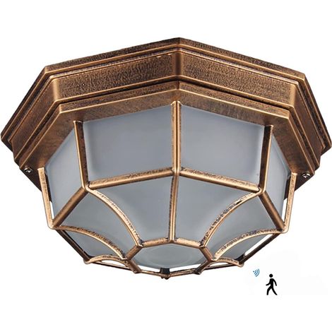 Plafonnier extérieur LED 12 W avec détecteur de mouvement, applique murale en métal/bronze et verre. (1/5)