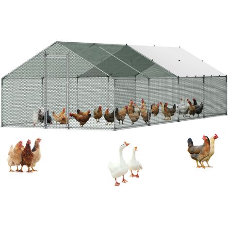 VEVOR Hühnerstall Metall, 3x8x2 m, Begehbarer Hühnerauslauf mit Abdeckung, Hühnerauslauf mit Spitzdach & Sicherheitsschloss, Enten- & Kaninchenkäfig, Geflügelgehege für Hinterhof, Bauernhof, Hof (1/5)