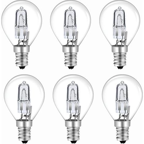 6er-Pack dimmbare Halogenlampen G45 E14, 28 W – Warmweiß (2700 K) – 370 lm – 230 V Wechselstrom – Für Kronleuchter und Stehlampen