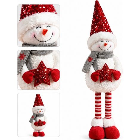1 Pc Bonhomme de Neige Paillettes Extensible Rouge Polyester 50 x 15 x 8 cm Pliable 28 x 15 x 8 cm Deco Table Noel Fete Vitrine (1/5)