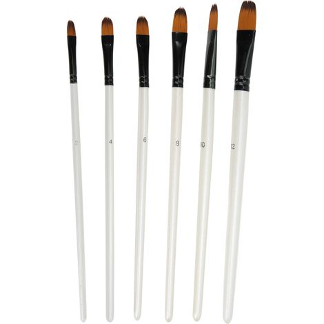 6Pcs Paint Brush Set 6 Sizes Hand Made Soft Bristles Two Colors Nylon White Oil Paint Brush Set for Gouache WatercolorFlat Head Brush (1/5)