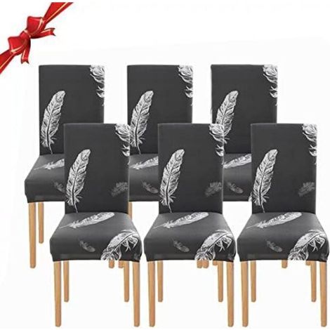 6 Pièces Housse de Chaise Extensible(Plume Gris), Universelle Lavables,Couverture de Chaise Facile à Nettoyer pour Décor Salle à Manger Hôtel Restaurant (1/4)