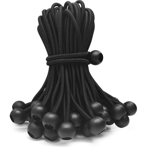Lot de 50 boules élastiques de 15 cm, cordon élastique noir pour toile de tente, 0