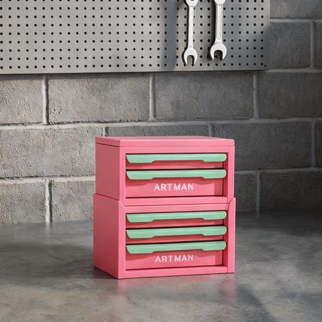 Servante d'atelier coloris vert rose en acier 28,5 x 15,8 x 32 cm (1/5)