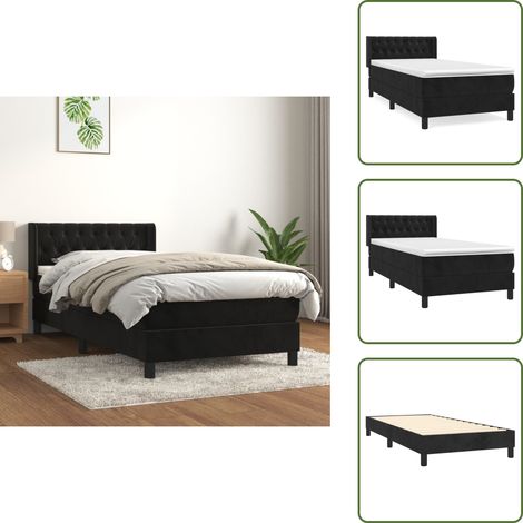 Sommier à lattes de lit avec matelas Noir 90x200 cm Velours - Lit Double - Lit Capitonné - Lit Velours - Literie - Chambre À Coucher (1/5)