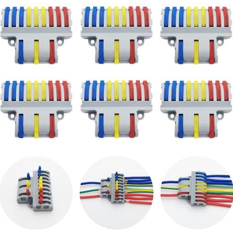 Connecteur Electrique, 6 Pcs Spl-93 Bornes De Connexion, Connecteur Electrique Rapide, Compact Connecteur Ressort Bornier (3 In 9 Out) (1/4)