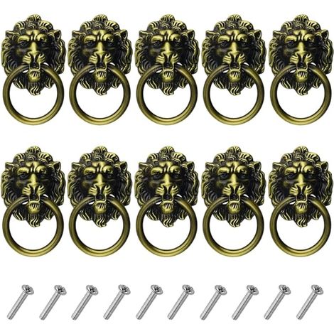 10 STÜCKE Löwenkopf Schubladengriffe 2,68 "x 1,56" Antike Bronze Ringgriffe Schranktürknöpfe für Kommoden Küchenschränke Schrank Möbel Kleiderschrank (1/5)