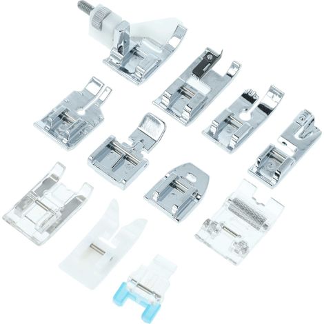 vhbw Lot de 11 pieds presseurs pour machine à coudre courante à tige basse - Kit universel de pieds de biche + boîte en plastique