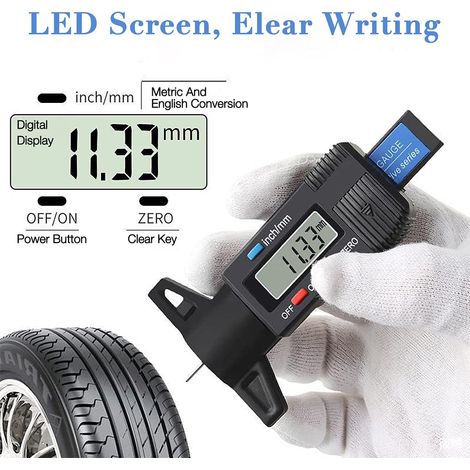 Jauges de Profondeur Pneus, Jauge de Profondeur de Bande de Roulement de Pneu, Jauge de Profondeur Numerique avec Écran LCD pour Voitures, Motos, Camion, Metrique/Pouce-1pc (1/4)
