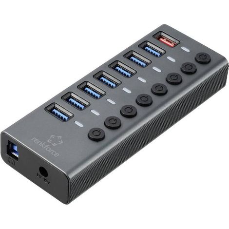 [NEUWERTIG] B-Ware RENKFORCE RF-HUB-380 USB Hub Verteiler 8 Port USB 3.2 GEN schwarz (1/2)