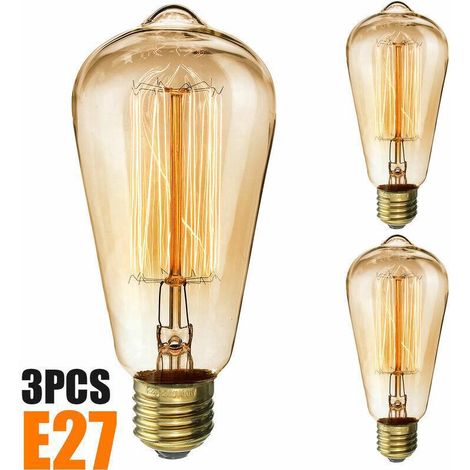Ampoules Edison Vintage Ampoule 40w E27 Ampoule À Filament À Vis St64 Style Antique Rétro Blanc Chaud 3000k Ra90 Verre Ambré Lot De 3 (1/3)