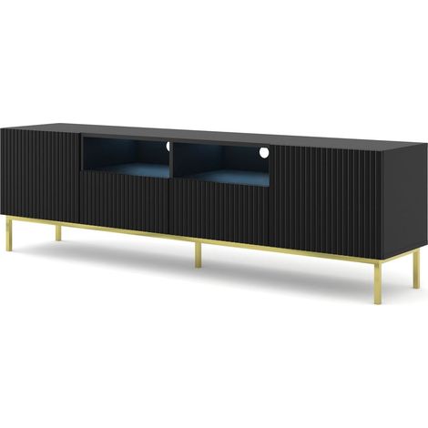 Meuble TV meuble Hi-fi sur pied Noir Mat 200x42x58cm RAVI CCK Pied Cadré or (1/3)