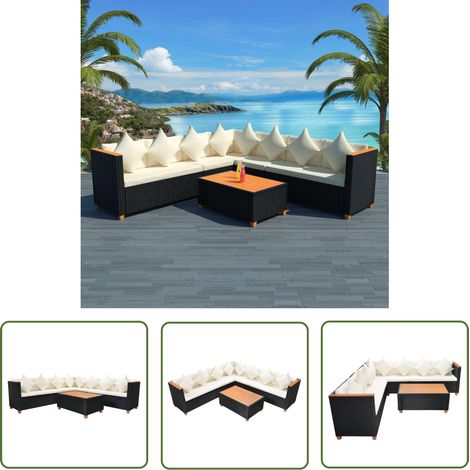 The Living Store Salon de jardin 5 pcs avec coussins résine tressée noir - Salon De Jardin - Meubles De Jardin - Mobilier D'extérieur - Ensemble De Salon - Rotin Synthétique (1/5)
