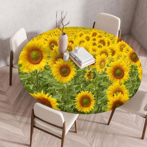 Nappe de table ronde élastique lavable avec élastique, motif tournesol, 130cm