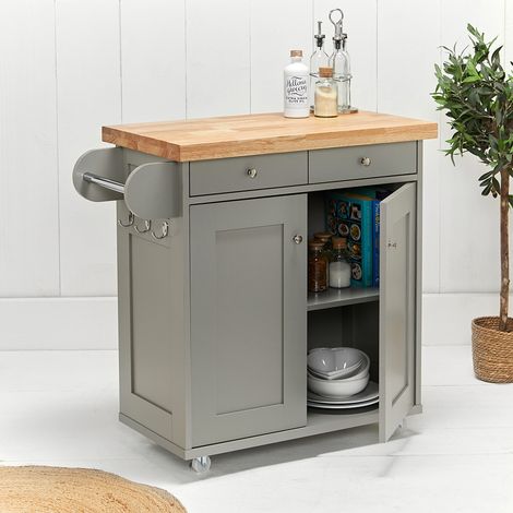Portland Kitchen Island - Wood - L46 x W95 x H91 cm - Grey (1/2)
